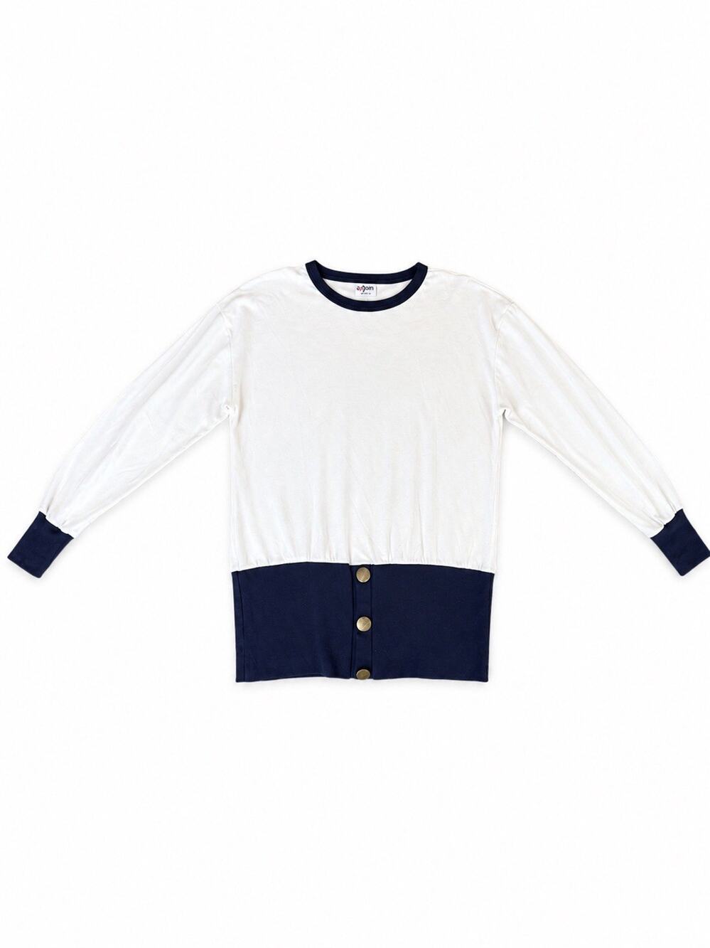 Aileen Womens M White Navy Colorblock Long Sleeve Knit Top USA Vintage Medium